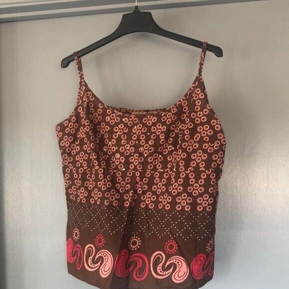RUFF HEWN Pink brown Strappy Sleeveless Beads Sequins Cami Tank Top Sz XL